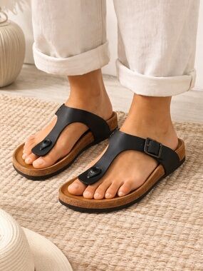 Birkenstock Gizeh 41 Black Leather Thong Sandals Cork Footbed EU 41 US 10